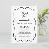 Invitation Whimsical Hand-Drawn Dove | Baptism (Debout devant)