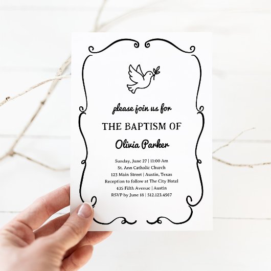 Invitation Whimsical Hand-Drawn Dove | Baptism