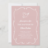Invitation Whimsical Hand-Drawn Dove Pink | Baptism (Devant)