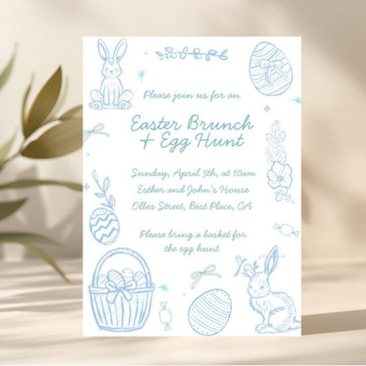 Invitation Whimsical Hand drawn Easter Brunch & Egg Hunt