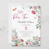 Invitation Whimsical hand-drawn floral Tea Party Birthday (Devant)