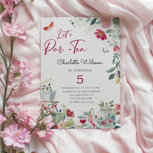 Invitation Whimsical hand-drawn floral Tea Party Birthday