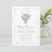 Invitation Whimsical hand-drawn flowers and frame baby shower (Debout devant)