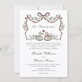 Invitation whimsical hand drawn formal Swans Wedding (Devant)