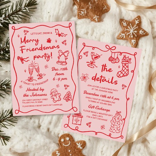 Invitation Whimsical Hand Drawn Friendsmas Christmas Party