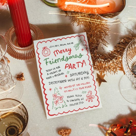 Invitation Whimsical Hand Drawn Friendsmas Christmas Party