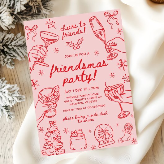 Invitation Whimsical Hand Drawn Friendsmas Christmas Party