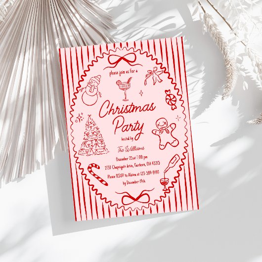 Invitation Whimsical Hand Drawn Handwritten Christmas Party