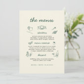 Invitation Whimsical Hand Drawn Handwritten Wedding Menu Card (Debout devant)
