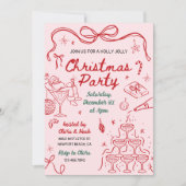 Invitation Whimsical Hand Drawn Holly Jolly Christmas Party (Devant)