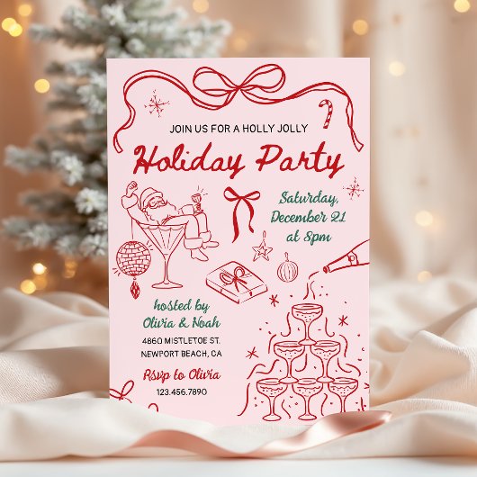 Invitation Whimsical Hand Drawn Holly Jolly Holiday Party