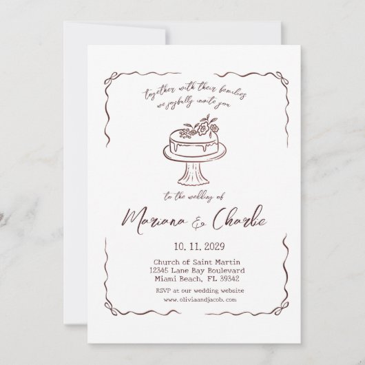 Invitation Whimsical Hand Drawn Illustration Wedding (Devant)
