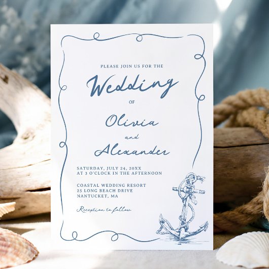 Invitation Whimsical Hand Drawn Nautical Anchor Wedding 