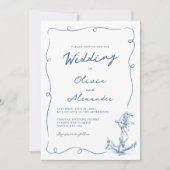 Invitation Whimsical Hand Drawn Nautical Anchor Wedding  (Devant)