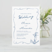 Invitation Whimsical Hand Drawn Nautical Anchor Wedding  (Debout devant)