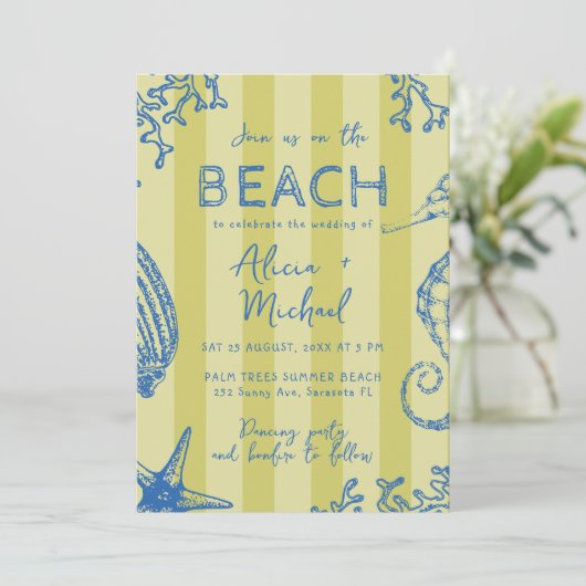 Invitation Whimsical hand drawn nautical coastal wedding  (Debout devant)