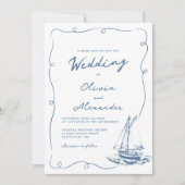 Invitation Whimsical Hand Drawn Nautical Sailboat Wedding (Devant)