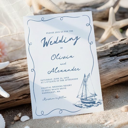 Invitation Whimsical Hand Drawn Nautical Sailboat Wedding