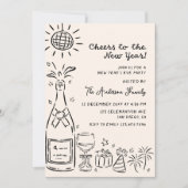 Invitation Whimsical Hand Drawn New Years Eve Party (Devant)