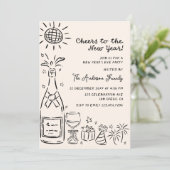 Invitation Whimsical Hand Drawn New Years Eve Party (Debout devant)
