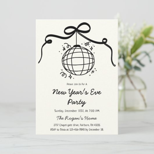 Invitation Whimsical Hand Drawn New Year's Eve Party  (Debout devant)
