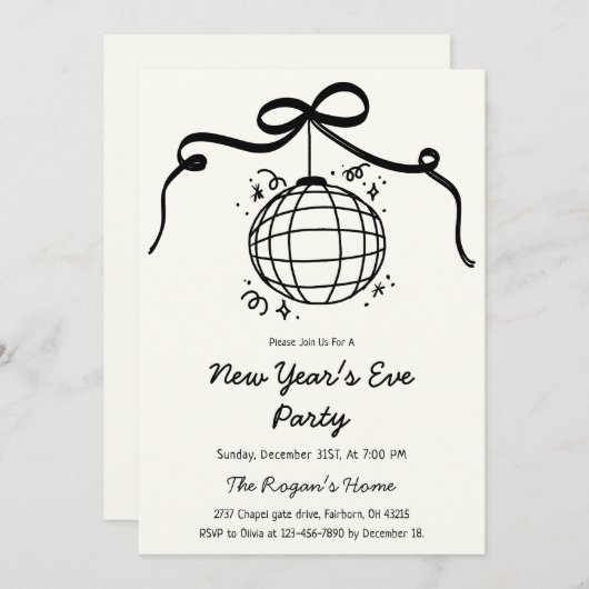 Invitation Whimsical Hand Drawn New Year's Eve Party  (Devant / Derrière)