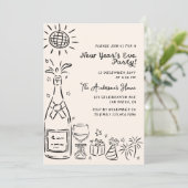 Invitation Whimsical Hand Drawn New Year's Eve Party (Debout devant)