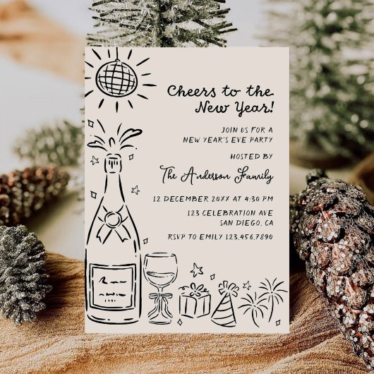 Invitation Whimsical Hand Drawn New Years Eve Party
