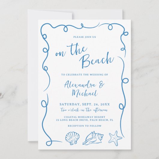 Invitation Whimsical Hand Drawn On the Beach Wedding (Devant)