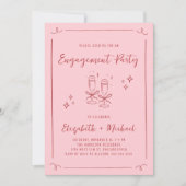 Invitation Whimsical Hand Drawn Pink Red Engagement Party (Devant)