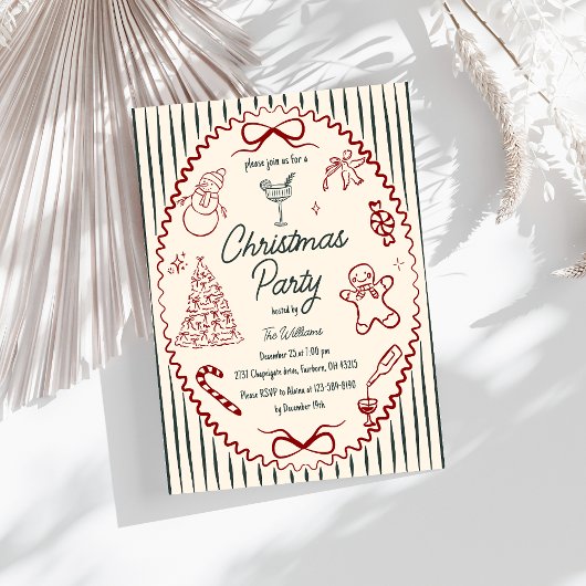 Invitation Whimsical Hand Drawn Quirky Christmas Party Invita