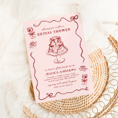 Invitation Whimsical Hand Drawn Red Cherries & Bows