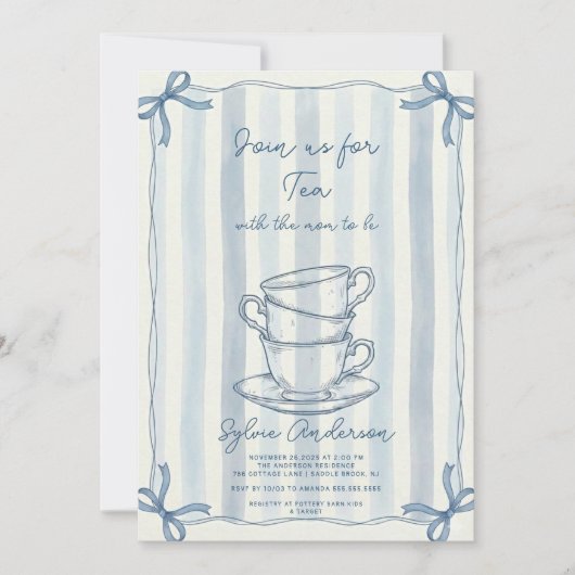 Invitation Whimsical Hand Drawn Tea Baby Shower (Devant)