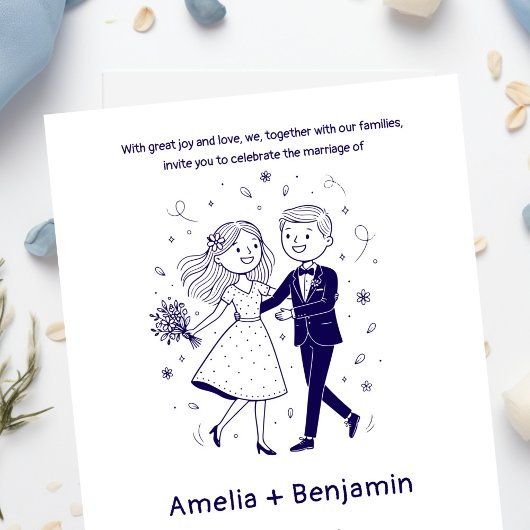 Invitation Whimsical Hand Drawn Wedding Couple | Wedding