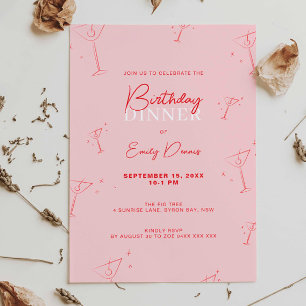 Invitation Whimsical Handdraw martini Dîner d'anniversaire