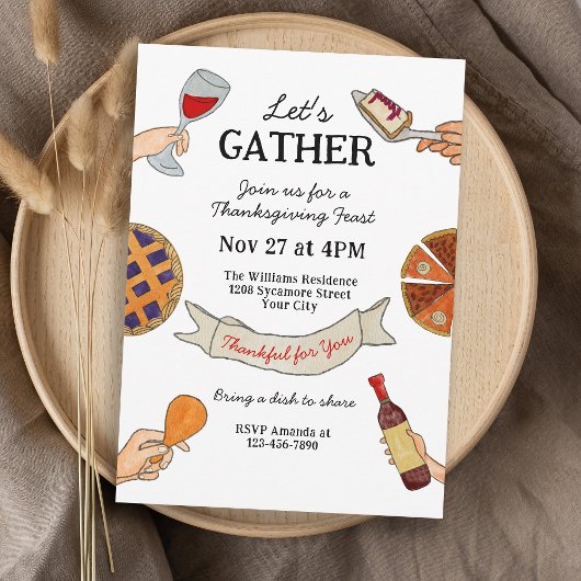 Invitation Whimsical Handdrawn Doodles Unique Thanksgiving