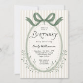 Invitation Whimsical Handdrawn Stripes Bow Frame Birthday (Devant)