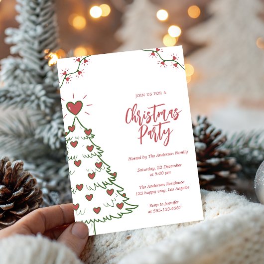 Invitation Whimsical Heart Christmas Tree Holiday Party      
