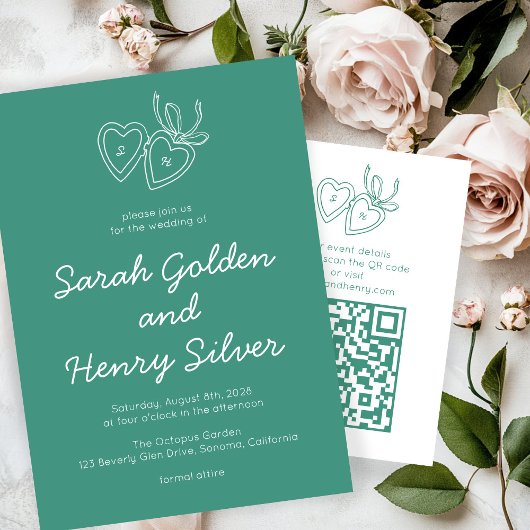 Invitation Whimsical Heart Locket Doodle Sketch Modern CUSTOM