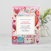 Invitation Whimsical Hearts and Love Letters Motif Anniversai (Debout devant)