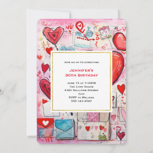 Invitation Whimsical Hearts and Love Letters Motif Anniversai