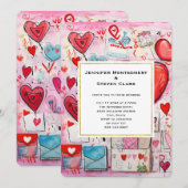 Invitation Whimsical Hearts and Love Lettres Motif Mariage (Devant / Derrière)