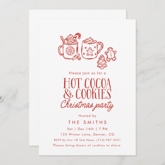 Invitation Whimsical Hot Cocoa Cookies Christmas Party (Devant / Derrière)