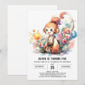 Invitation Whimsical Jouer Singe Anniversaire (Devant / Derrière)