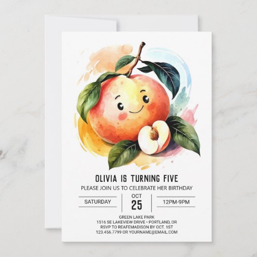 Invitation Whimsical Juicy Fruit Peach Anniversaire (Devant)