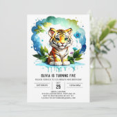 Invitation Whimsical Jungle Tiger Personnalisé Garçon Anniver (Debout devant)