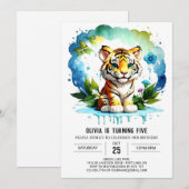 Invitation Whimsical Jungle Tiger Personnalisé Garçon Anniver (Devant / Derrière)