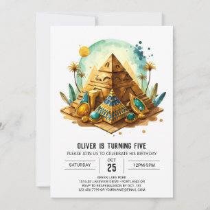 Invitation Whimsical Kids Gold Pyramides Anniversaire