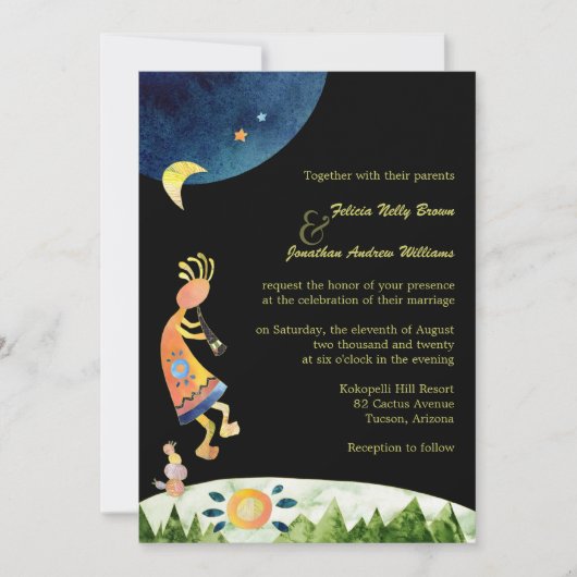 Invitation Whimsical Kokopelli Mariage sud-ouest (Devant)
