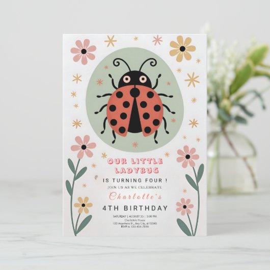 Invitation Whimsical Ladybug Birthday (Debout devant)
